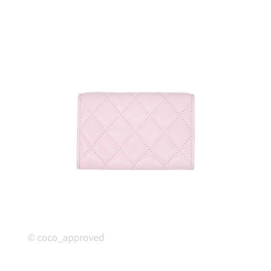 Chanel Quilted Flap Card Holder Light Pink Caviar Gold Hardware