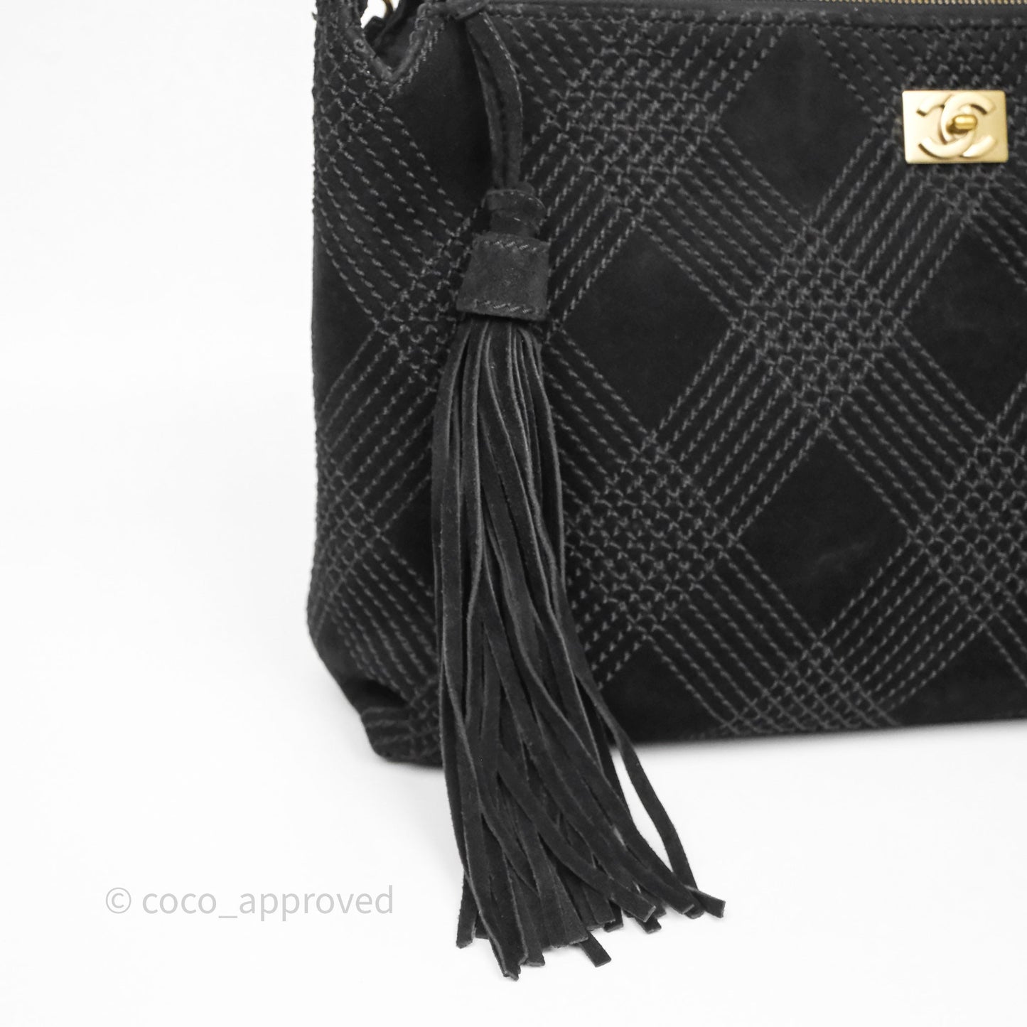 Chanel Vintage Shoulder Bag Quilted Black Suede Aged Gold Hardware