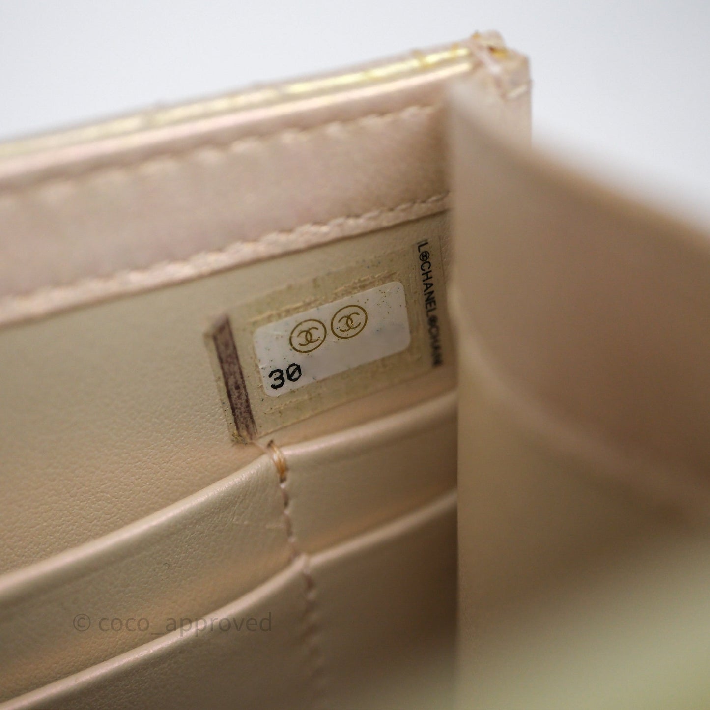 Chanel Classic Quilted Phone Holder Iridescent Pearl Lambskin