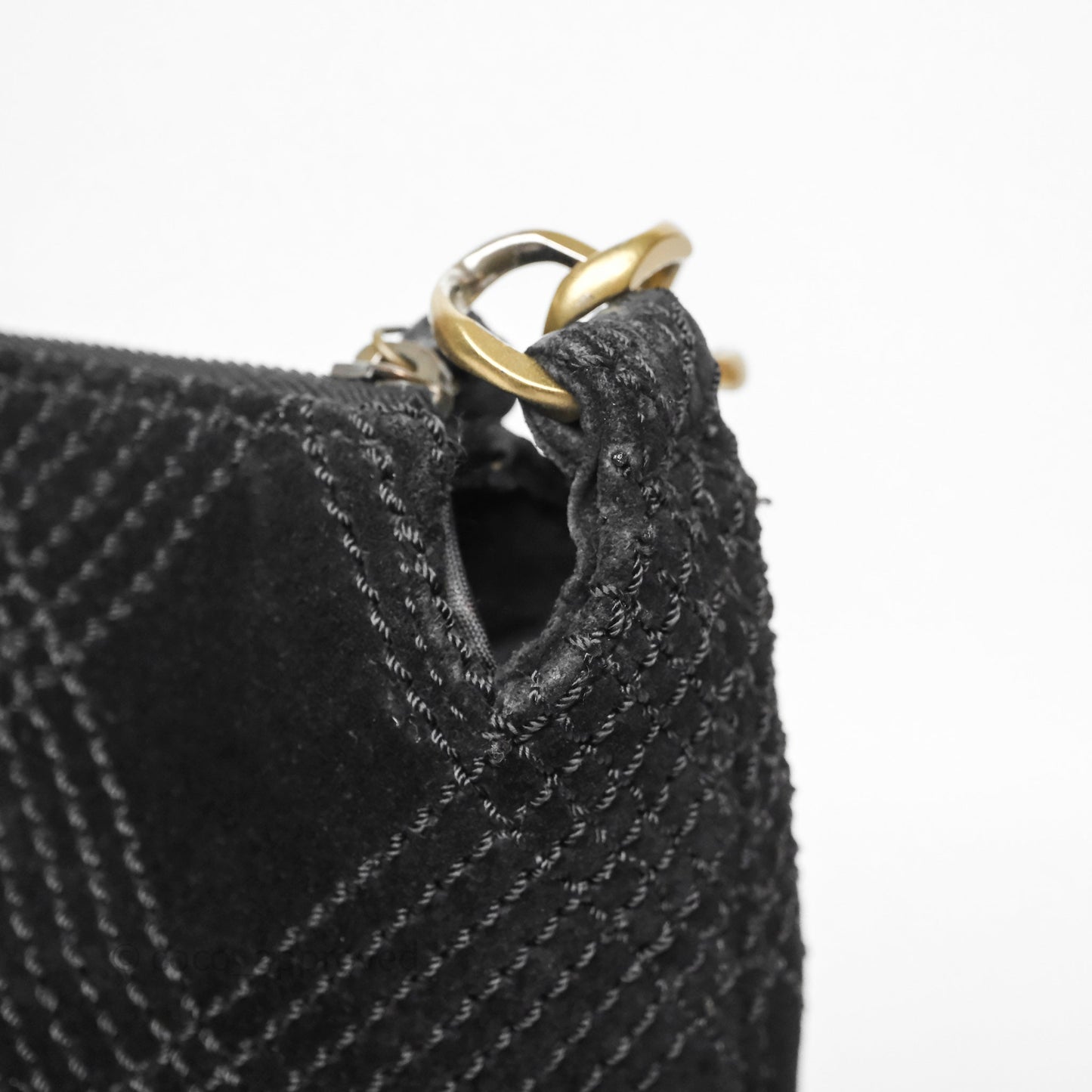 Chanel Vintage Shoulder Bag Quilted Black Suede Aged Gold Hardware