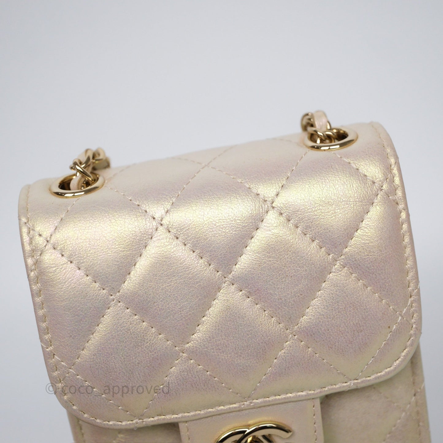 Chanel Classic Quilted Phone Holder Iridescent Pearl Lambskin