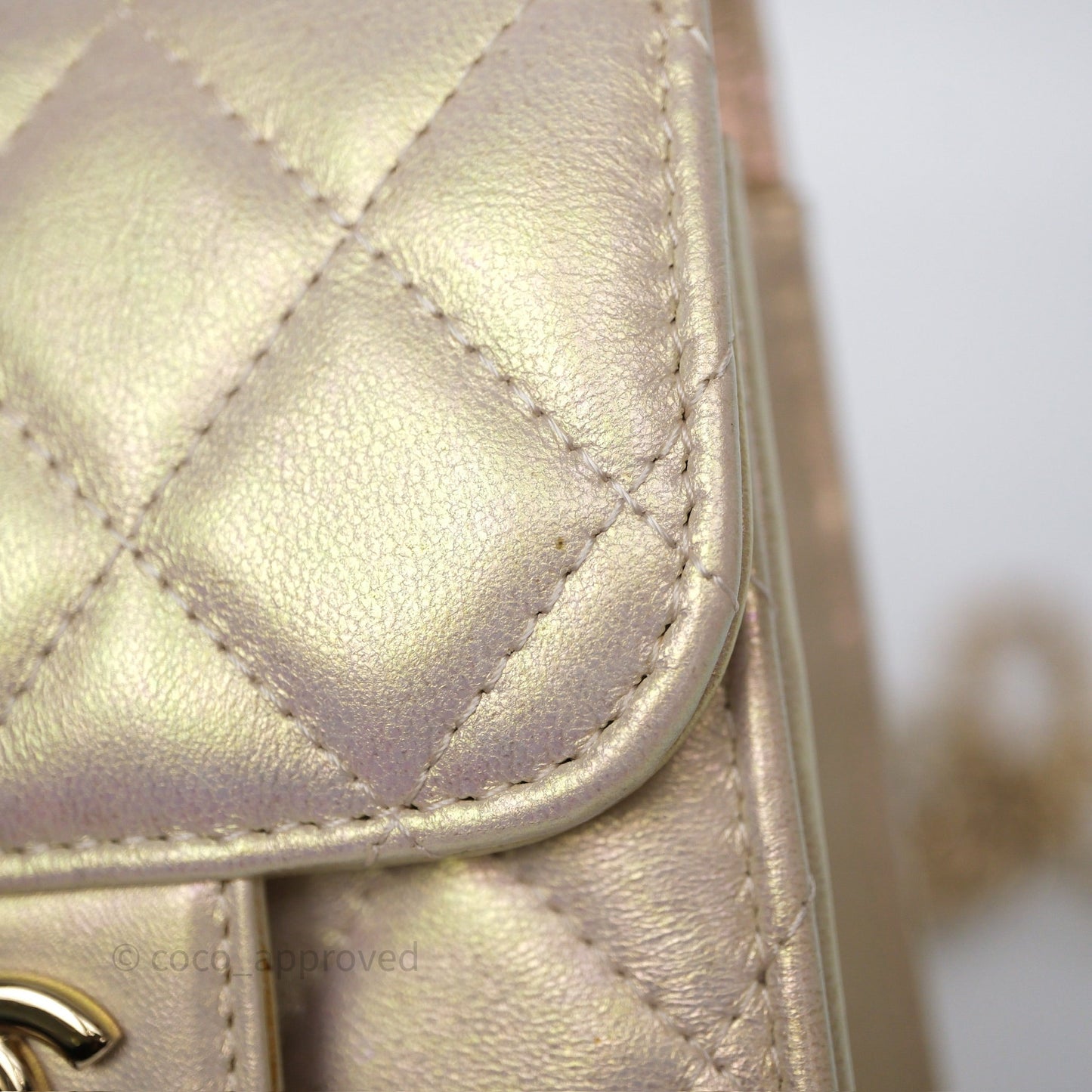 Chanel Classic Quilted Phone Holder Iridescent Pearl Lambskin