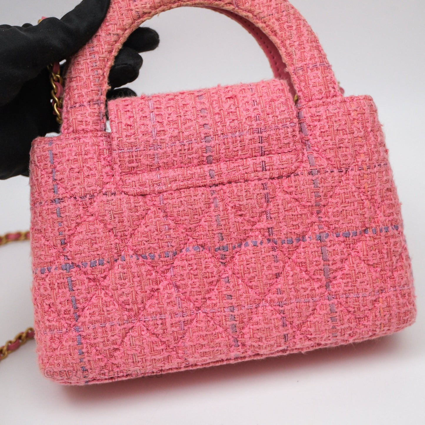 Chanel Kelly Bag Pink Tweed Aged Gold Hardware