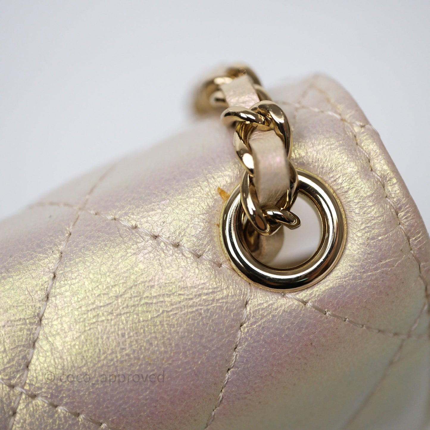 Chanel Classic Quilted Phone Holder Iridescent Pearl Lambskin