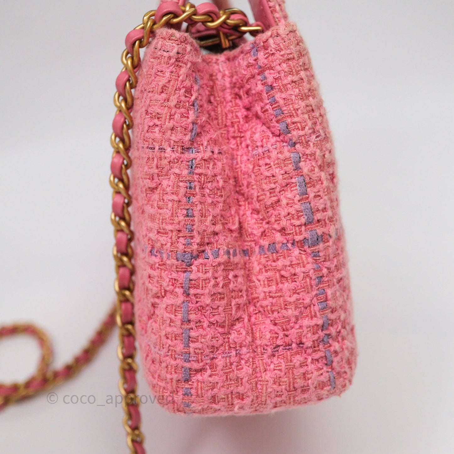 Chanel Kelly Bag Pink Tweed Aged Gold Hardware