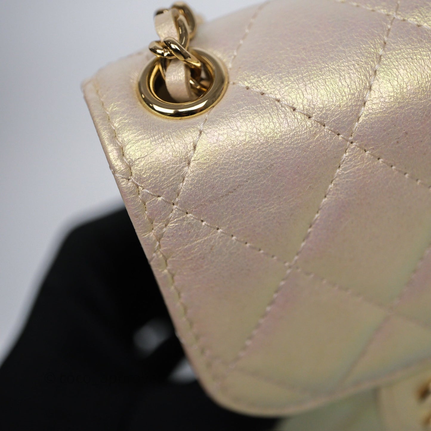 Chanel Classic Quilted Phone Holder Iridescent Pearl Lambskin