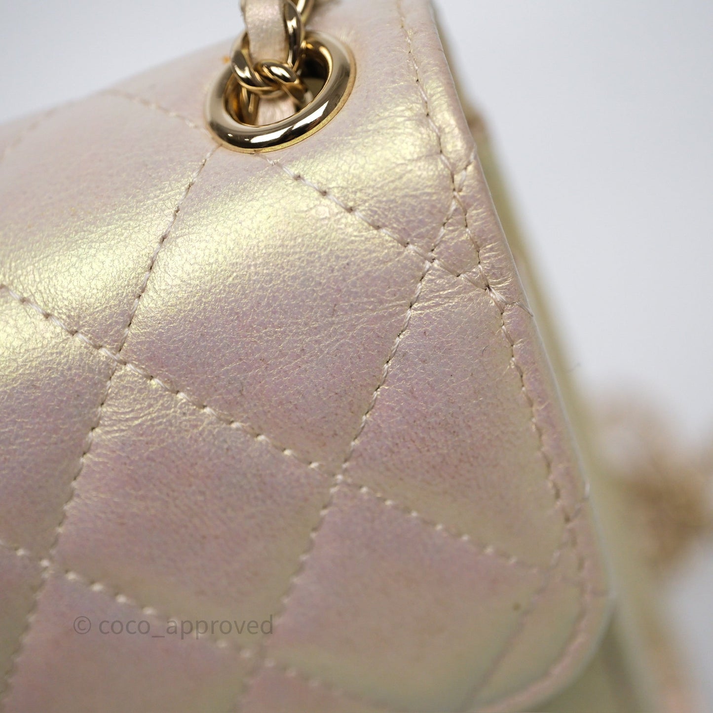 Chanel Classic Quilted Phone Holder Iridescent Pearl Lambskin