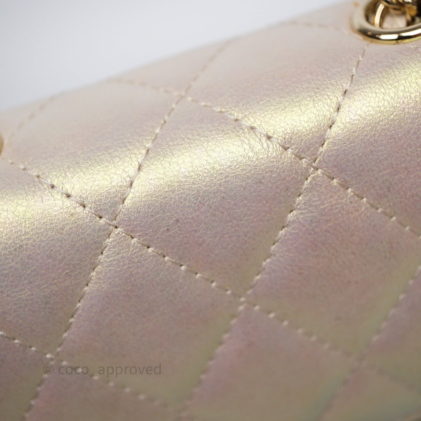 Chanel Classic Quilted Phone Holder Iridescent Pearl Lambskin
