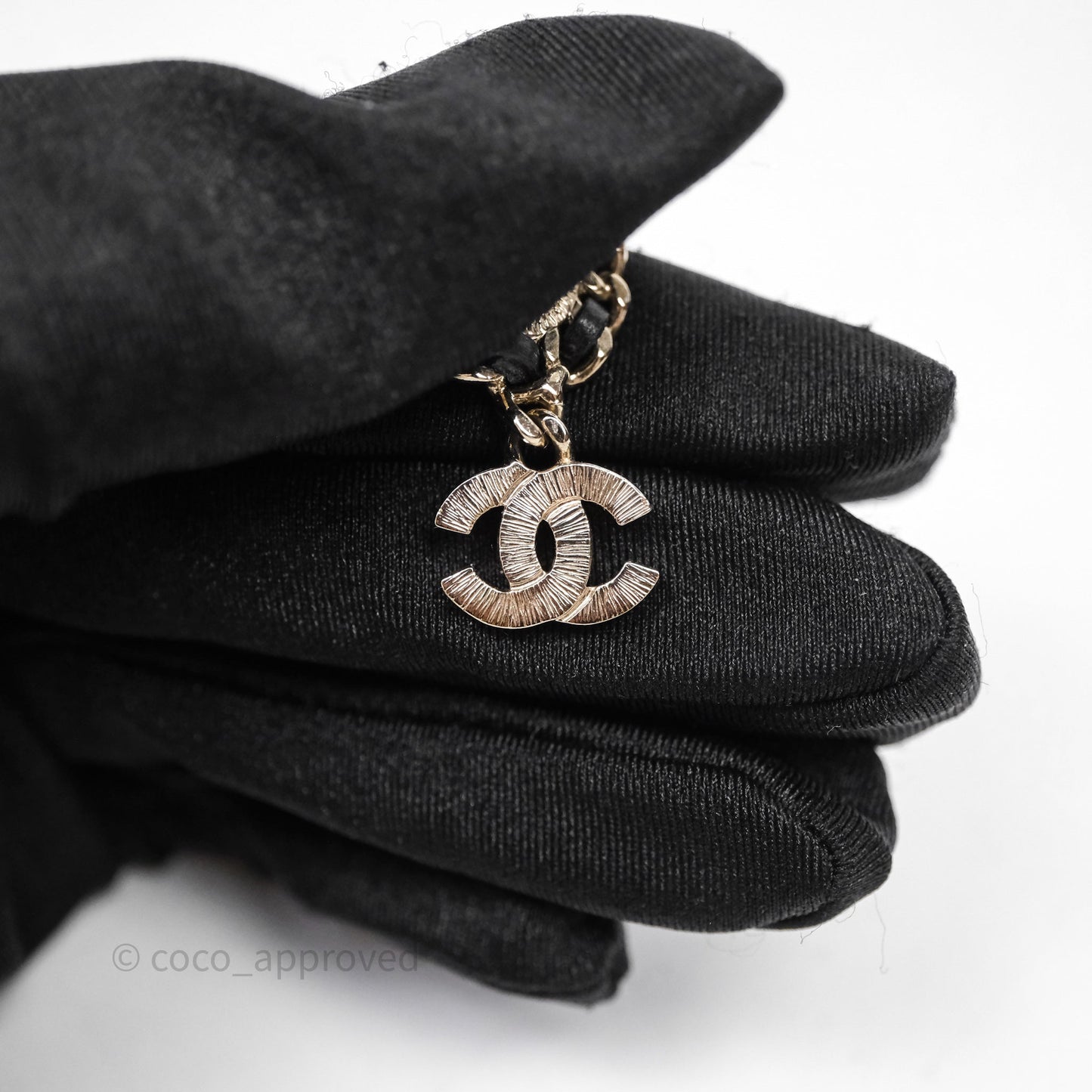 Chanel Oval Pearl Braided Black Leather Drop Crystal CC Earrings 21B