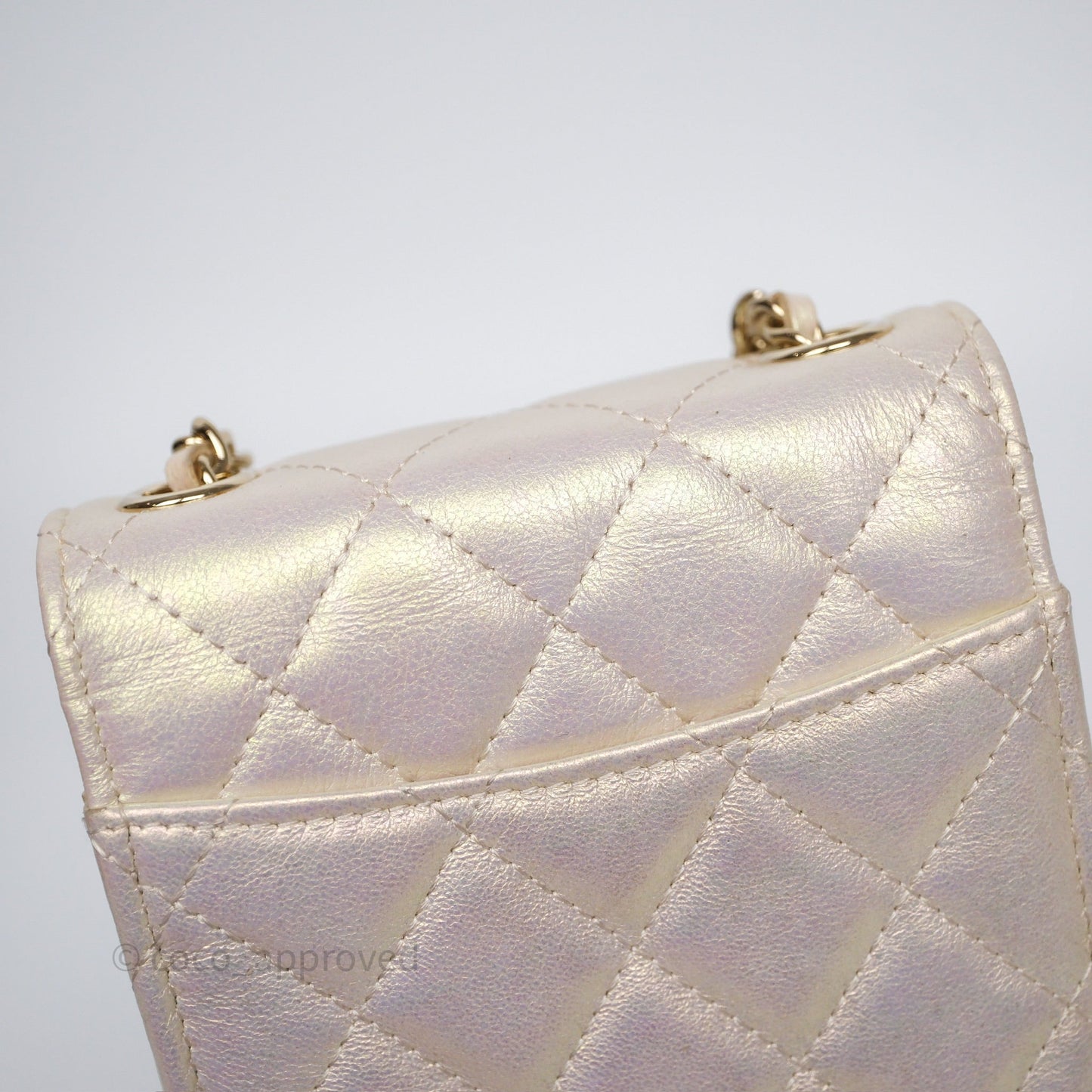 Chanel Classic Quilted Phone Holder Iridescent Pearl Lambskin