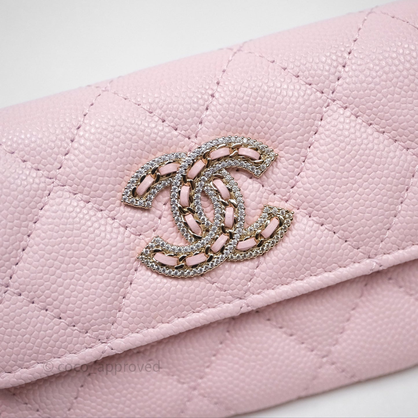 Chanel Quilted Flap Card Holder Light Pink Caviar Gold Hardware