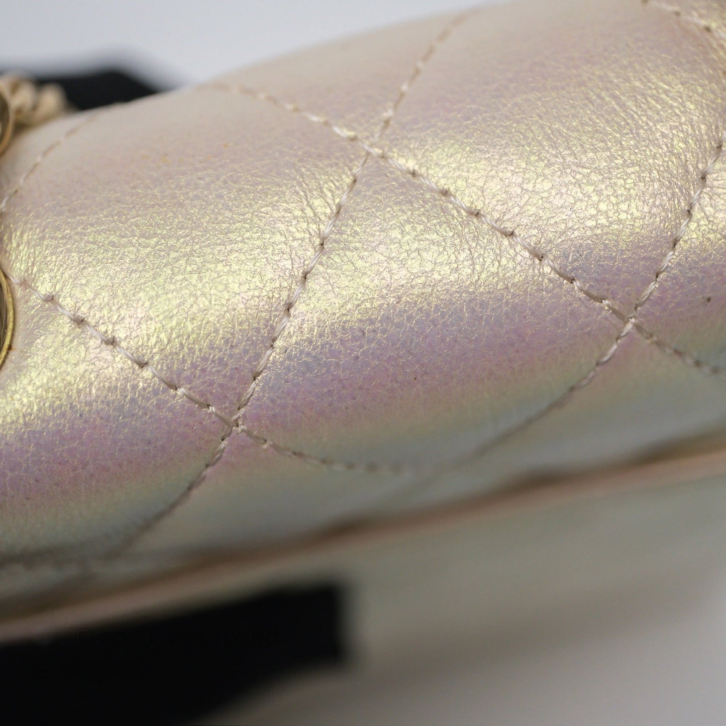 Chanel Classic Quilted Phone Holder Iridescent Pearl Lambskin