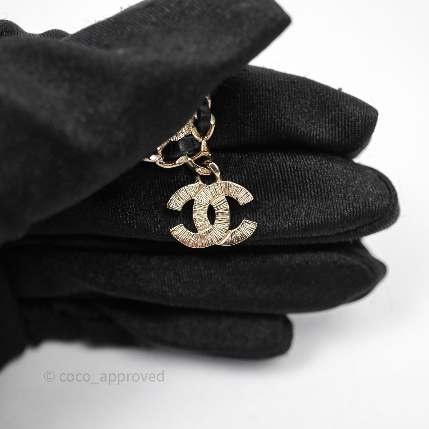 Chanel Oval Pearl Braided Black Leather Drop Crystal CC Earrings 21B