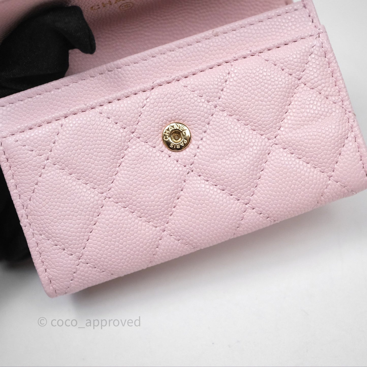 Chanel Quilted Flap Card Holder Light Pink Caviar Gold Hardware