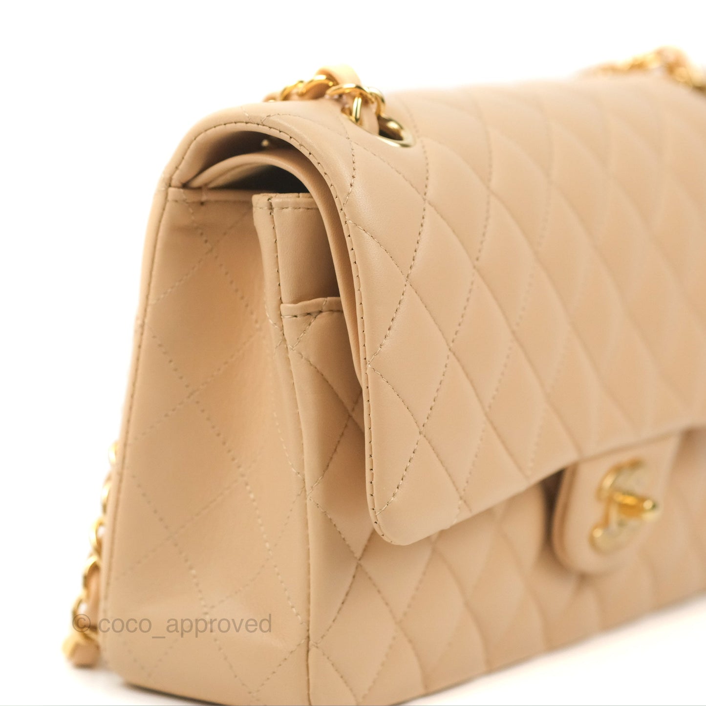 Chanel Classic M/L Medium Flap Quilted Beige Lambskin Gold Hardware