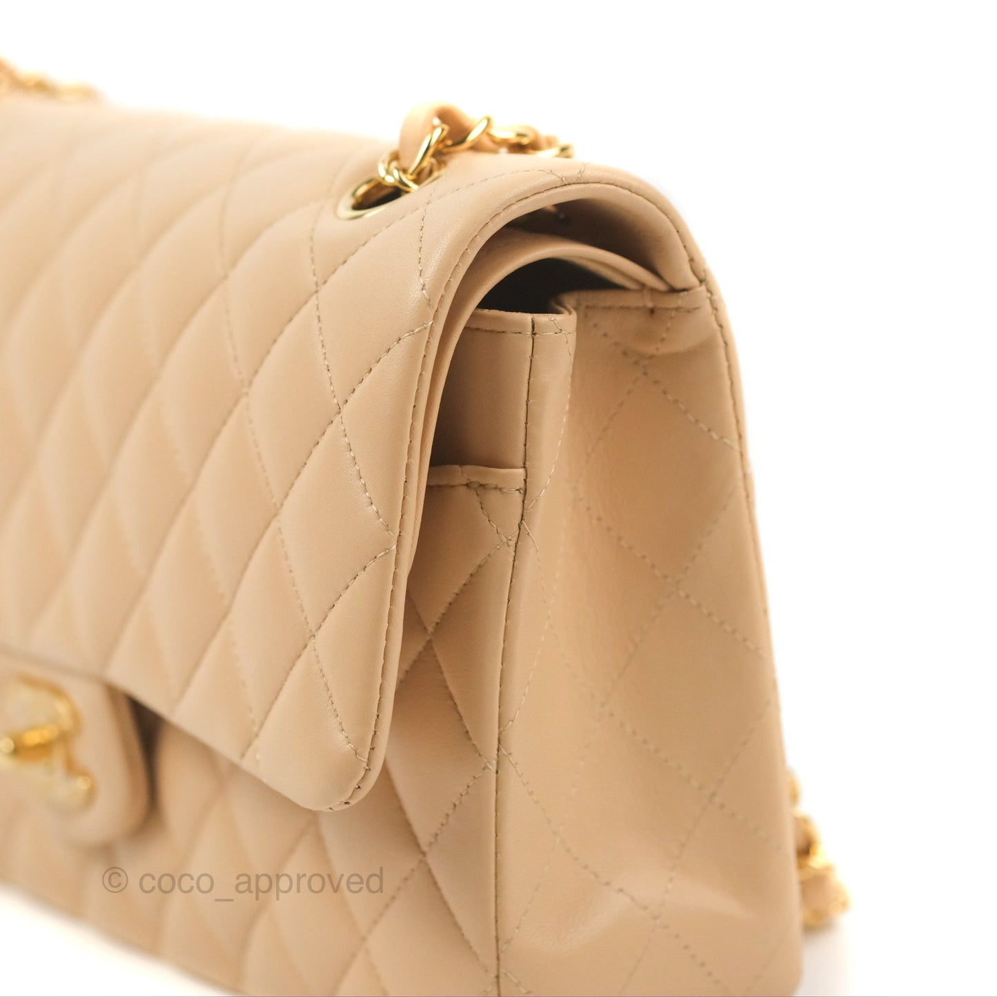 Chanel Classic M/L Medium Flap Quilted Beige Lambskin Gold Hardware