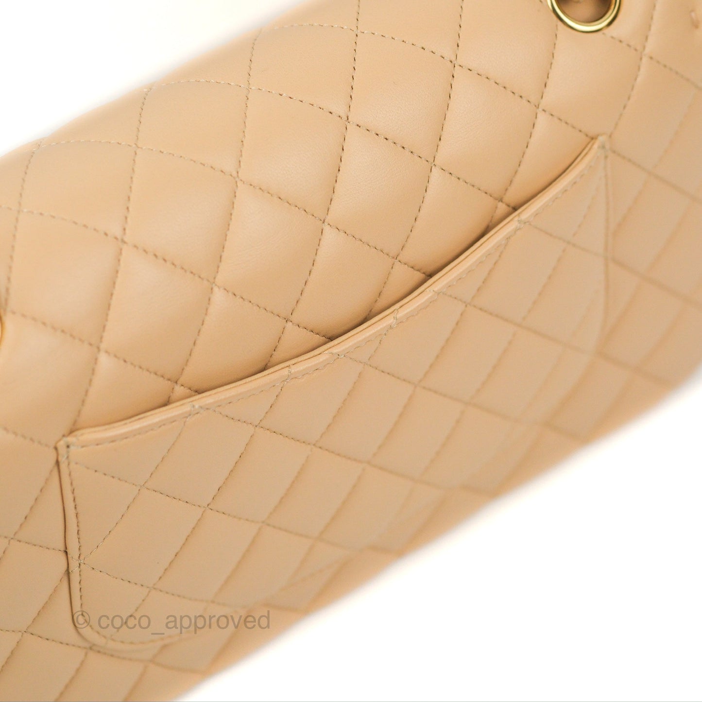 Chanel Classic M/L Medium Flap Quilted Beige Lambskin Gold Hardware