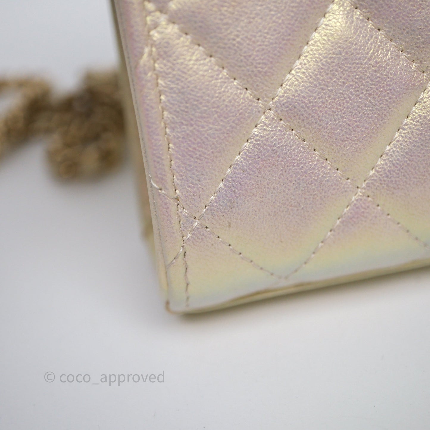 Chanel Classic Quilted Phone Holder Iridescent Pearl Lambskin