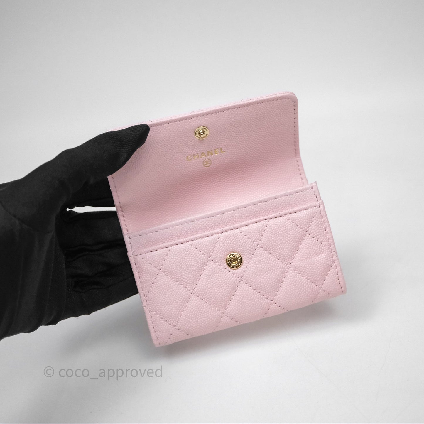 Chanel Quilted Flap Card Holder Light Pink Caviar Gold Hardware