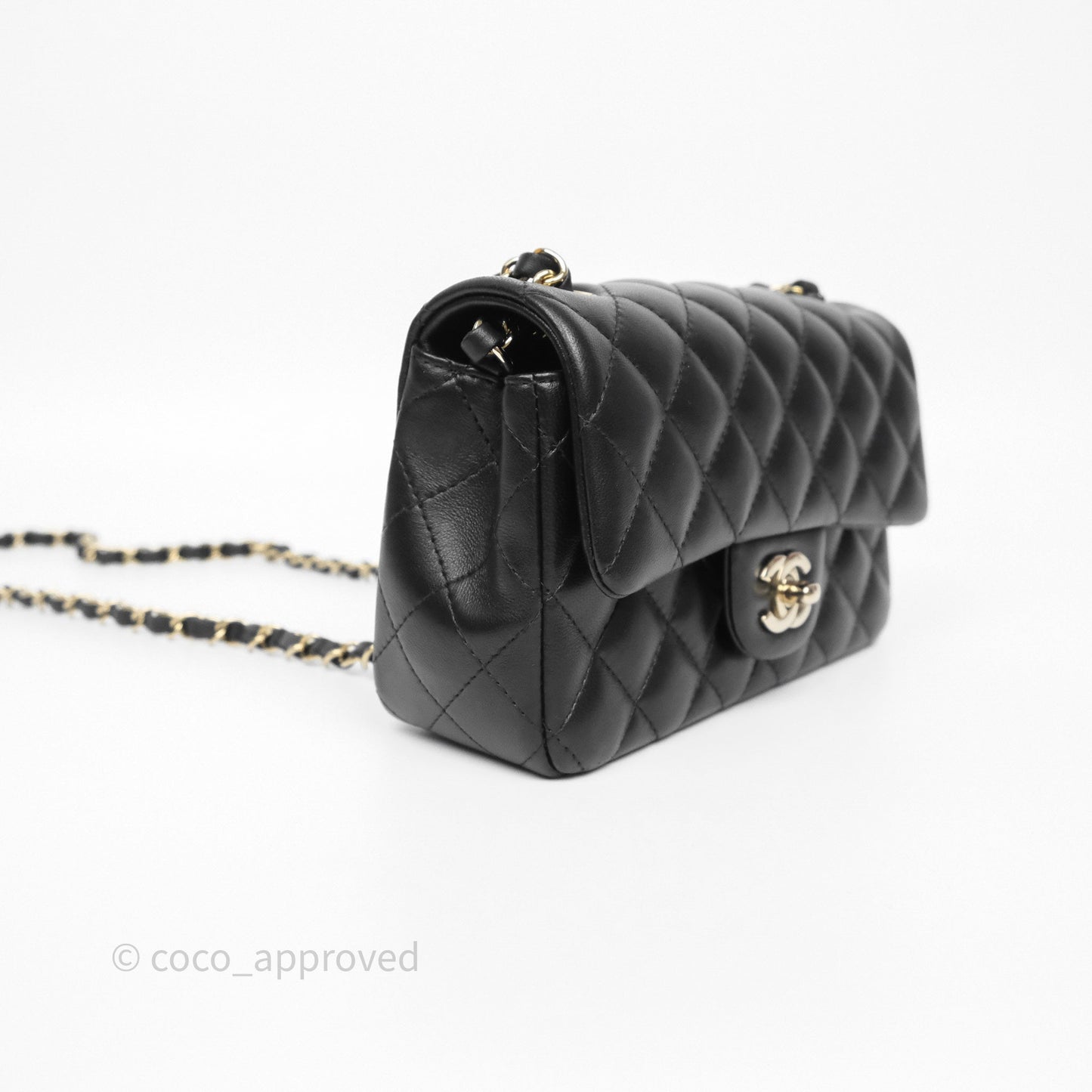 Chanel Quilted Mini Rectangular Black Lambskin Gold Hardware