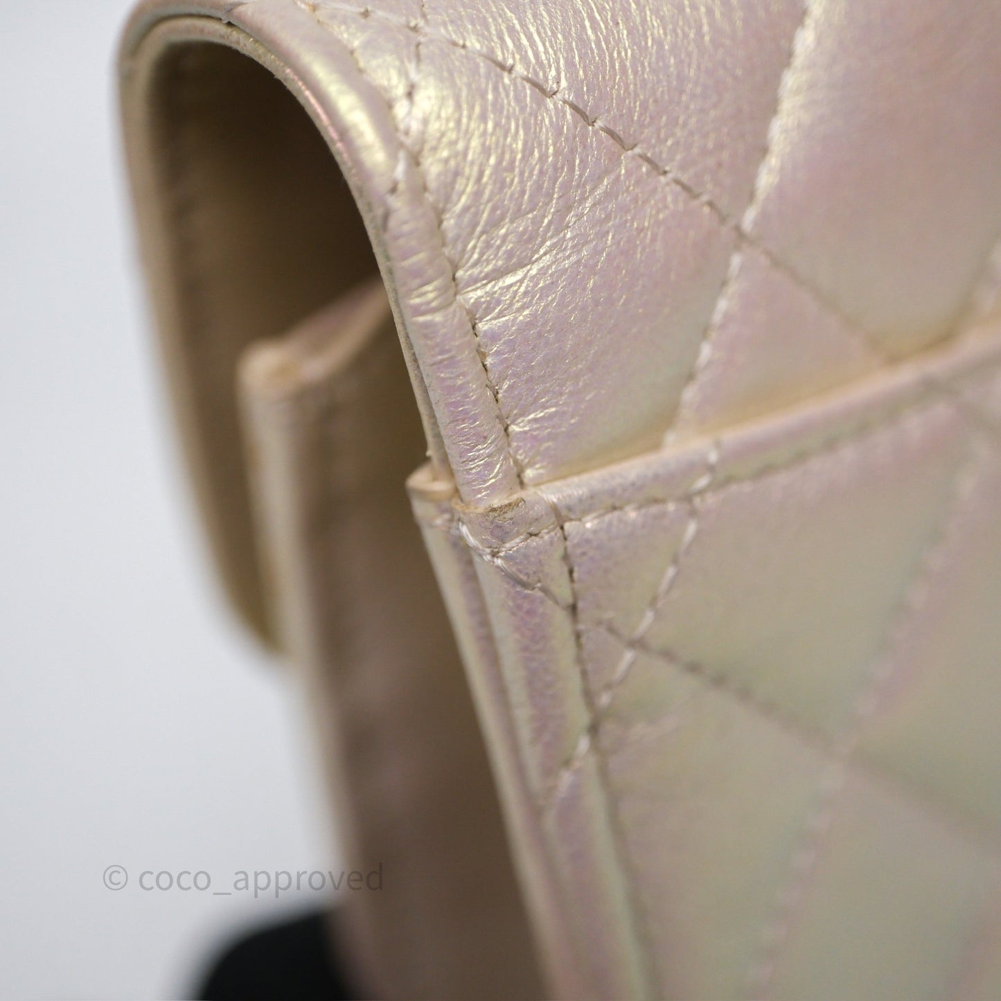 Chanel Classic Quilted Phone Holder Iridescent Pearl Lambskin