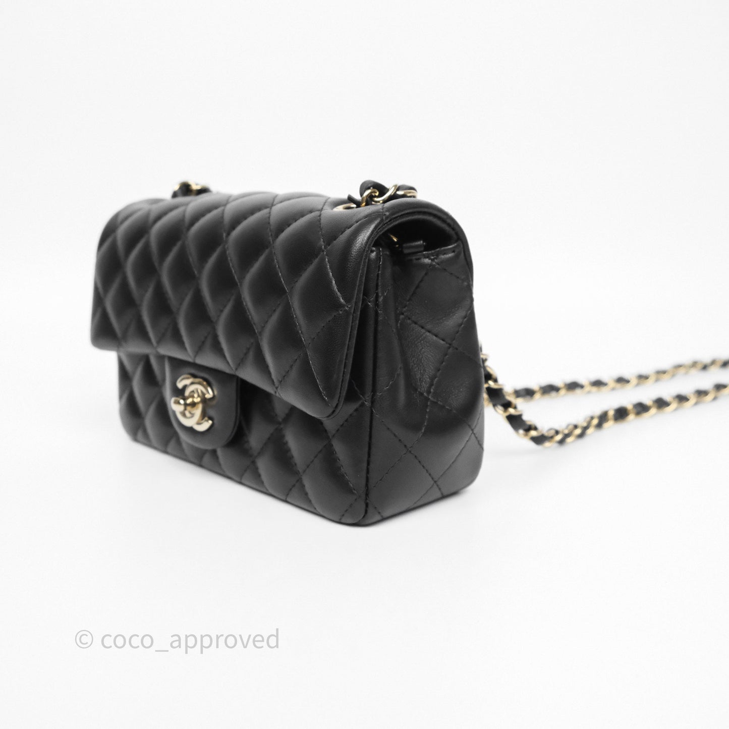 Chanel Quilted Mini Rectangular Black Lambskin Gold Hardware