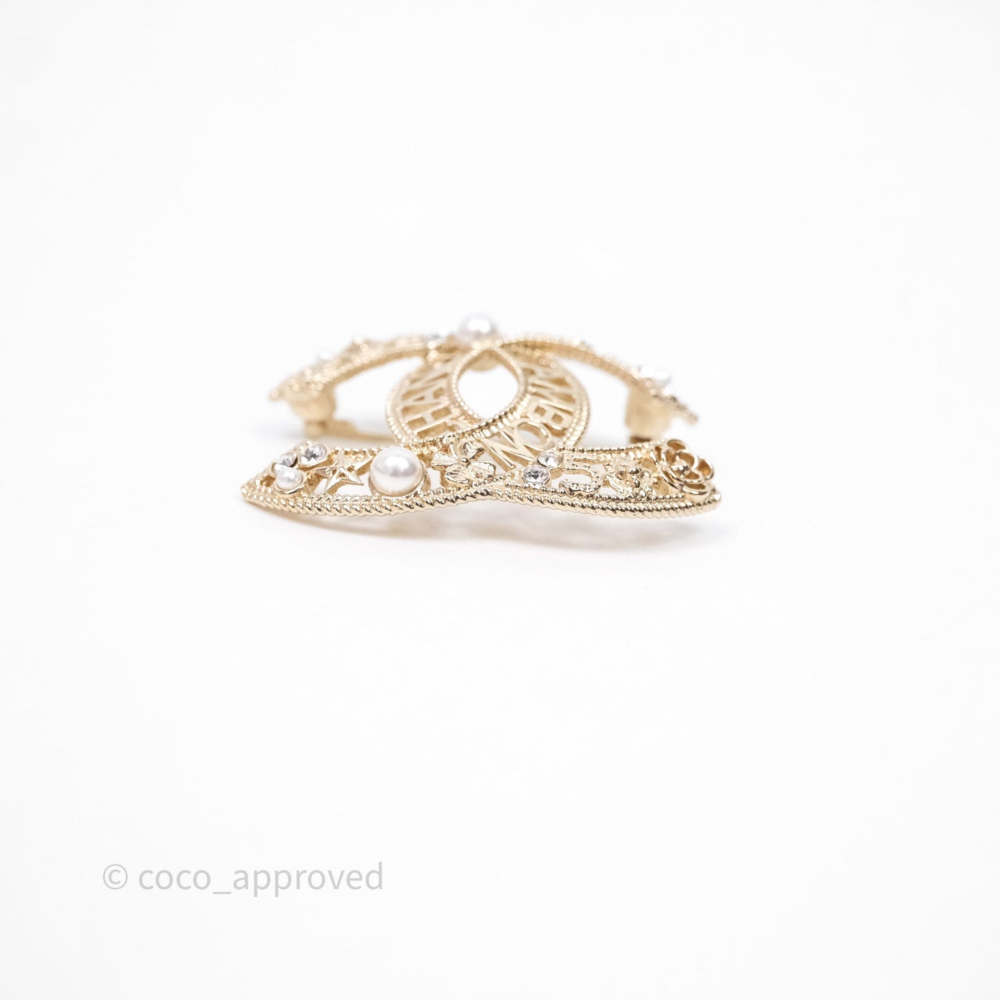 Chanel CC Pearl Crystal Brooch Gold Tone 21V