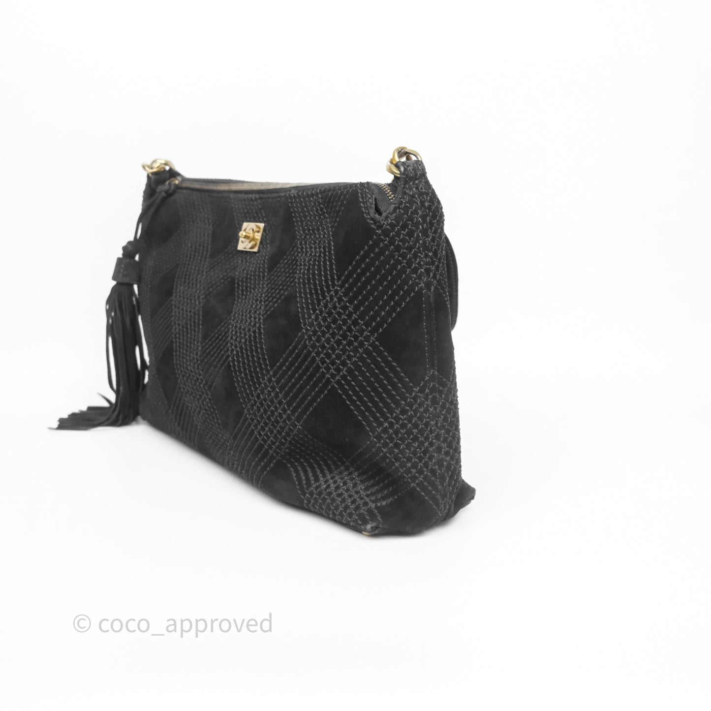Chanel Vintage Shoulder Bag Quilted Black Suede Aged Gold Hardware