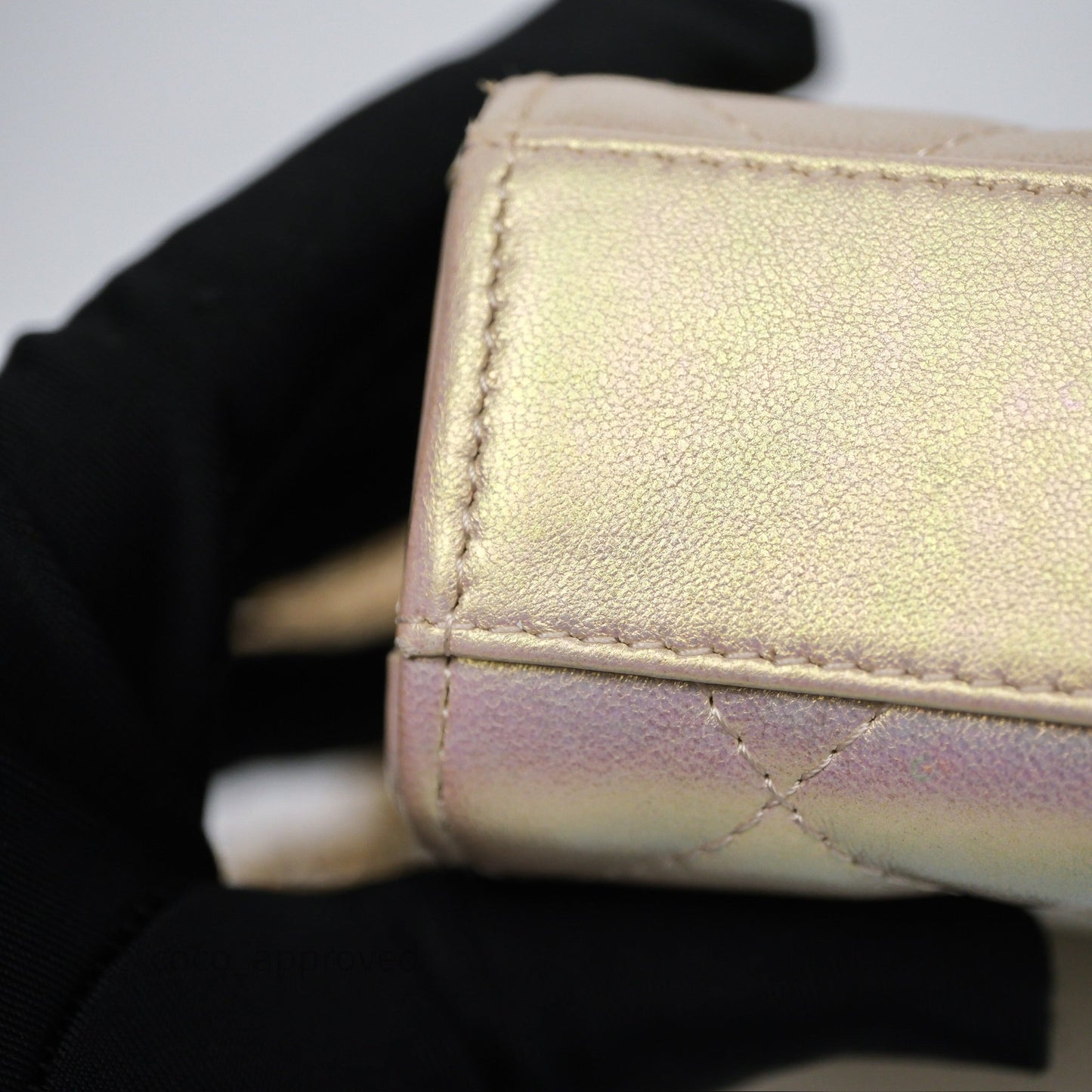 Chanel Classic Quilted Phone Holder Iridescent Pearl Lambskin