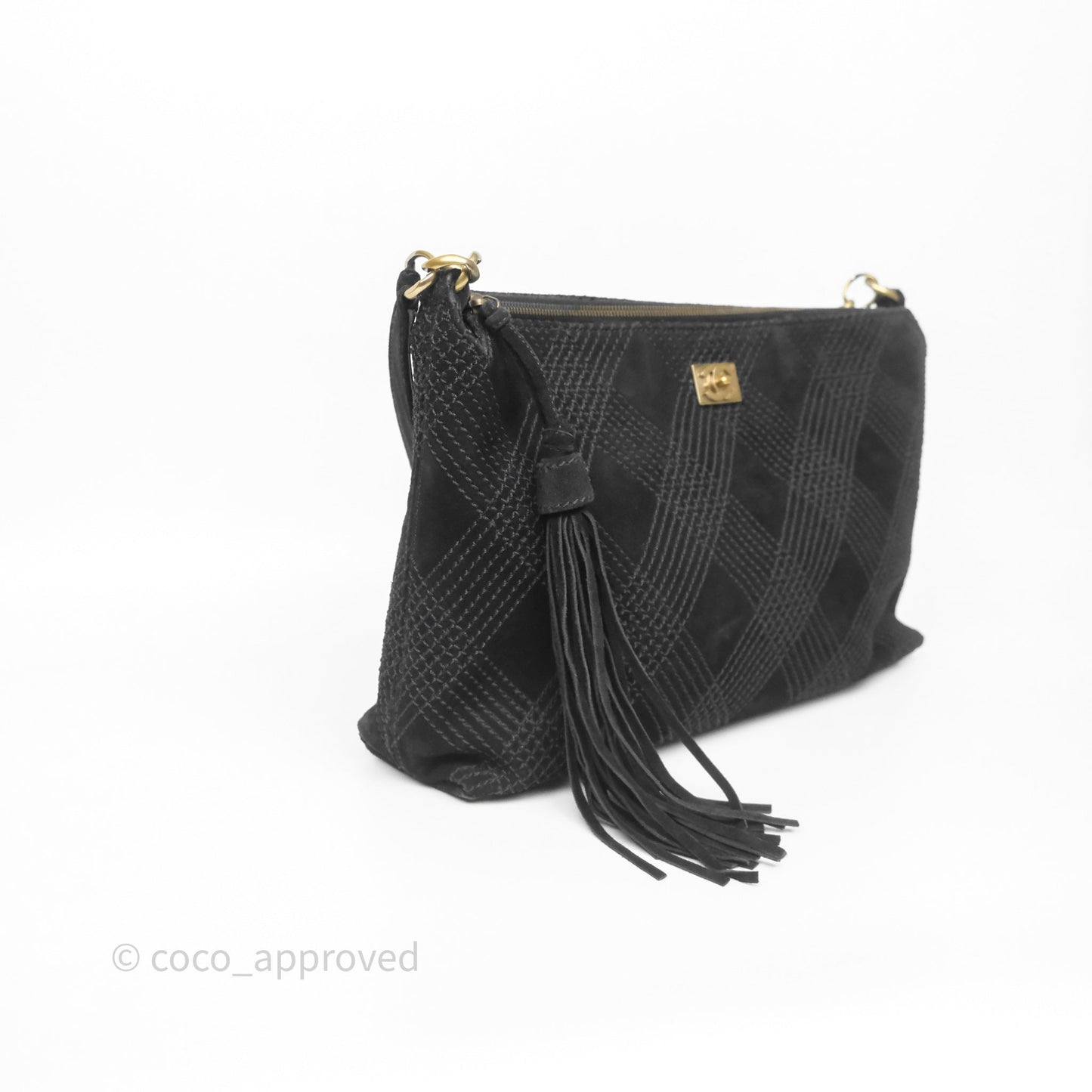 Chanel Vintage Shoulder Bag Quilted Black Suede Aged Gold Hardware
