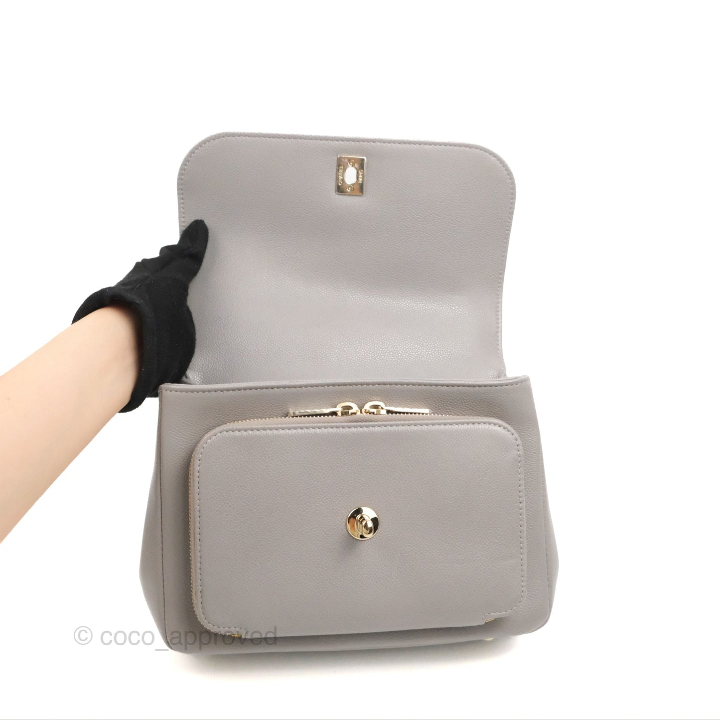 Chanel Quilted Medium Business Affinity Flap Grey Caviar Gold Hardware
