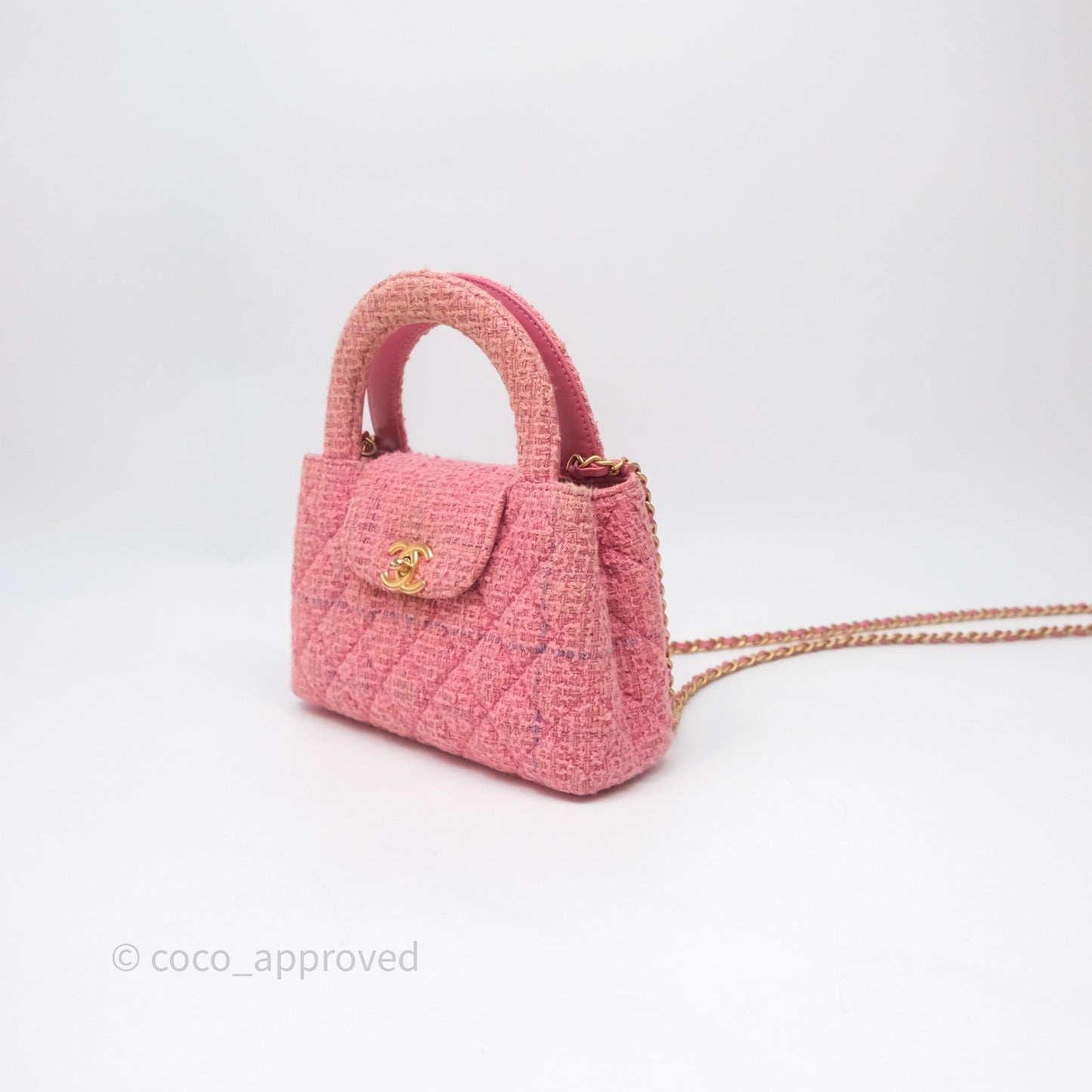 Chanel Kelly Bag Pink Tweed Aged Gold Hardware