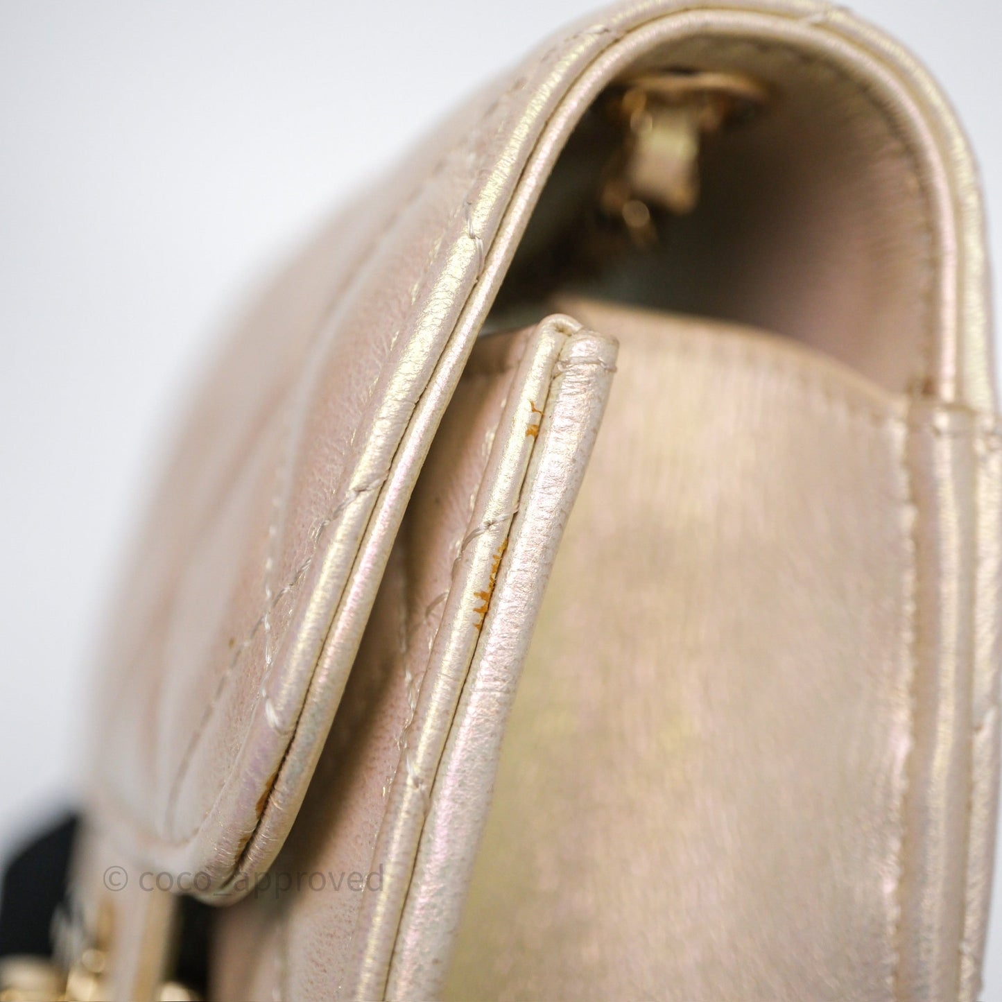 Chanel Classic Quilted Phone Holder Iridescent Pearl Lambskin