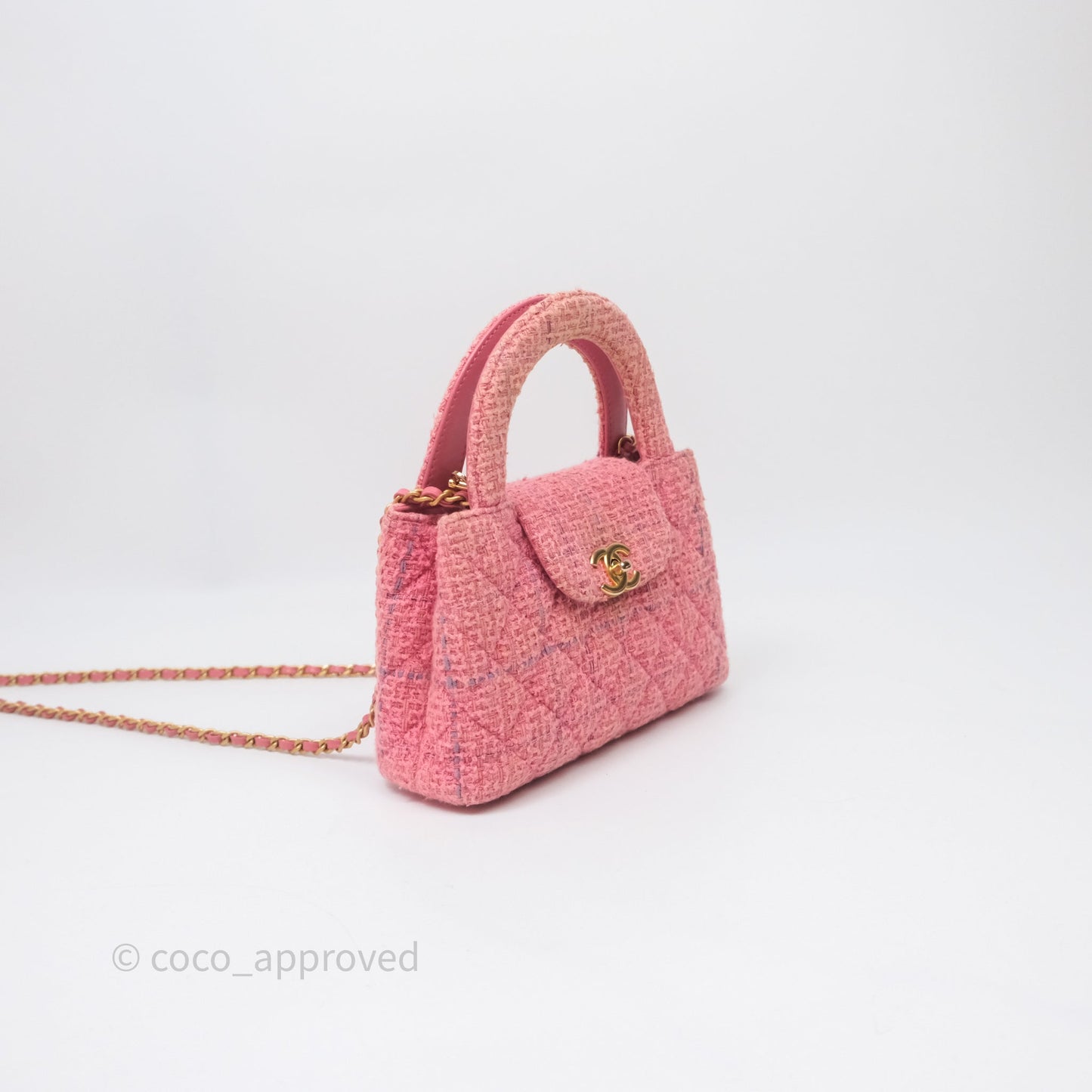 Chanel Kelly Bag Pink Tweed Aged Gold Hardware