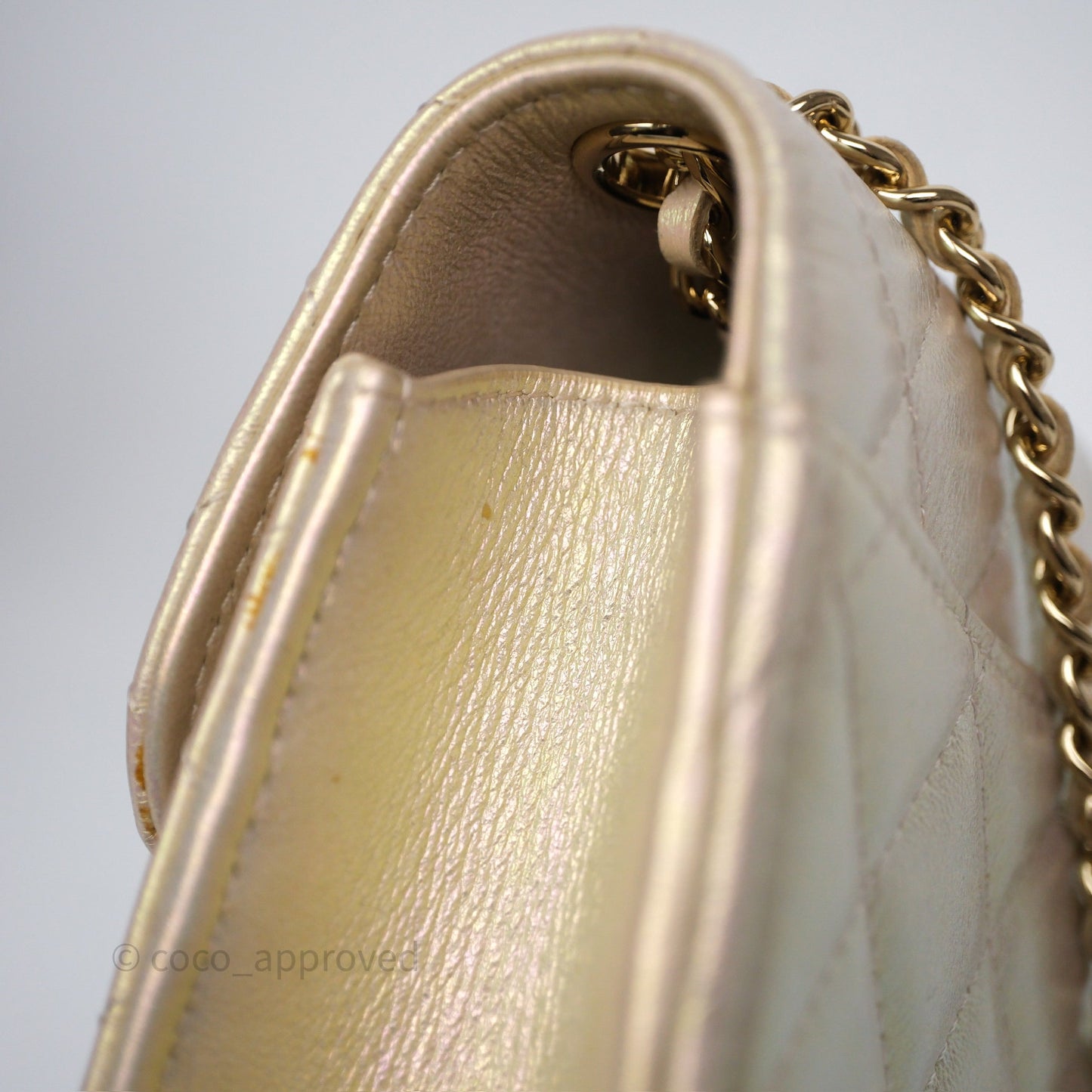 Chanel Classic Quilted Phone Holder Iridescent Pearl Lambskin