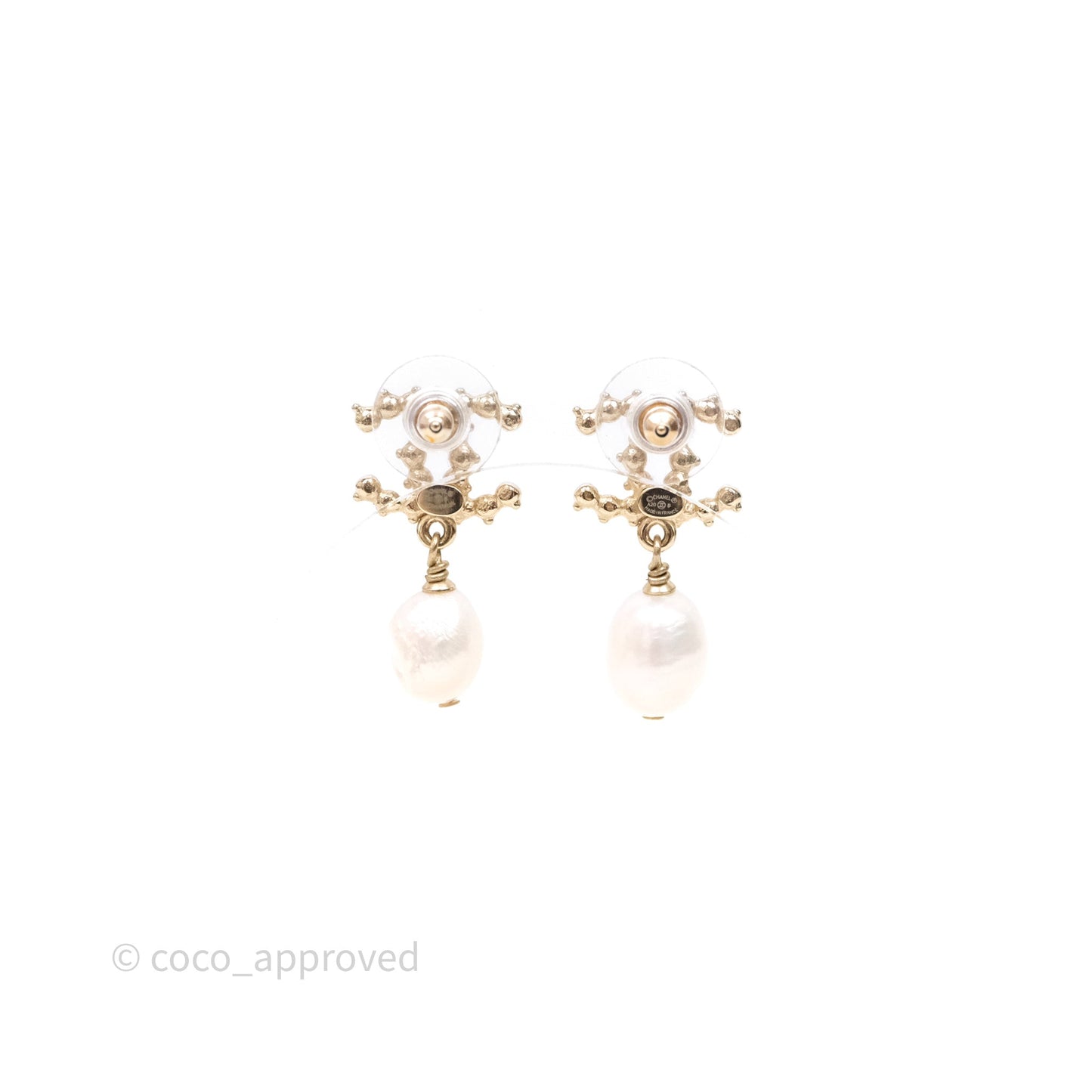 Chanel CC Crystal Pearl Drop Earrings Gold Tone 20B