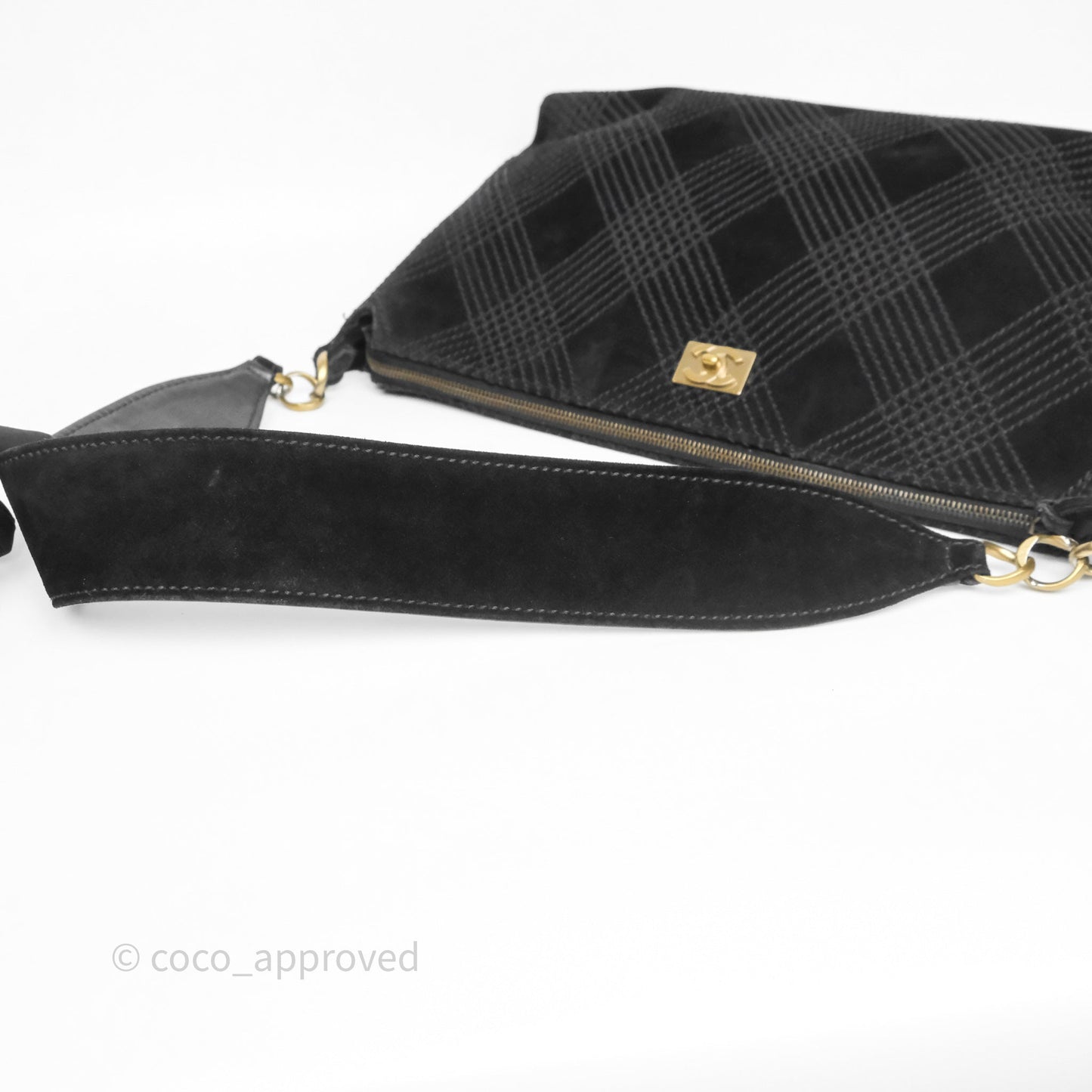 Chanel Vintage Shoulder Bag Quilted Black Suede Aged Gold Hardware