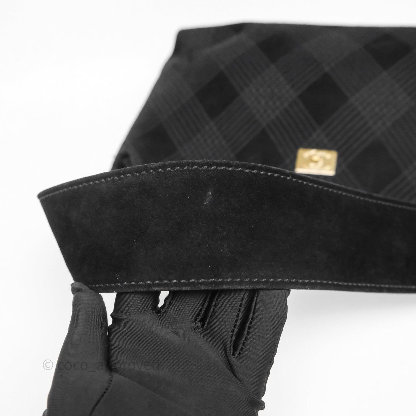 Chanel Vintage Shoulder Bag Quilted Black Suede Aged Gold Hardware