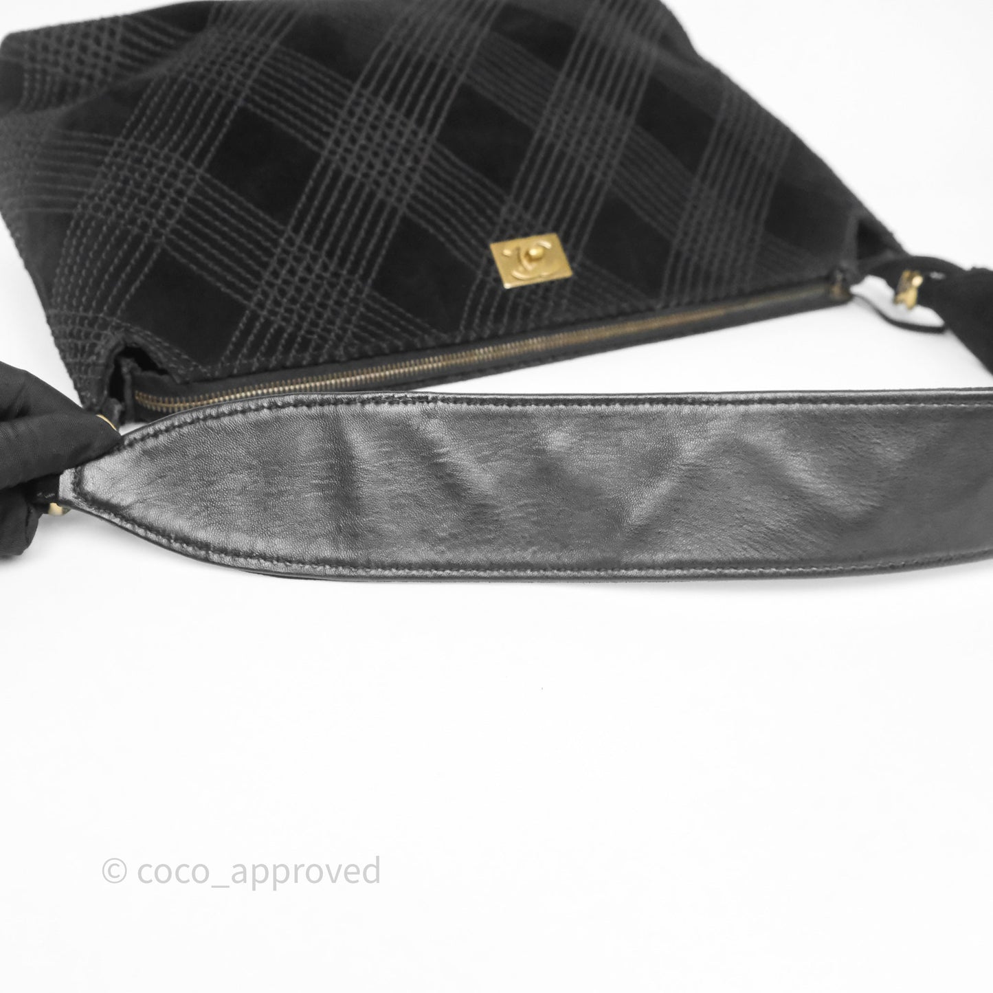 Chanel Vintage Shoulder Bag Quilted Black Suede Aged Gold Hardware