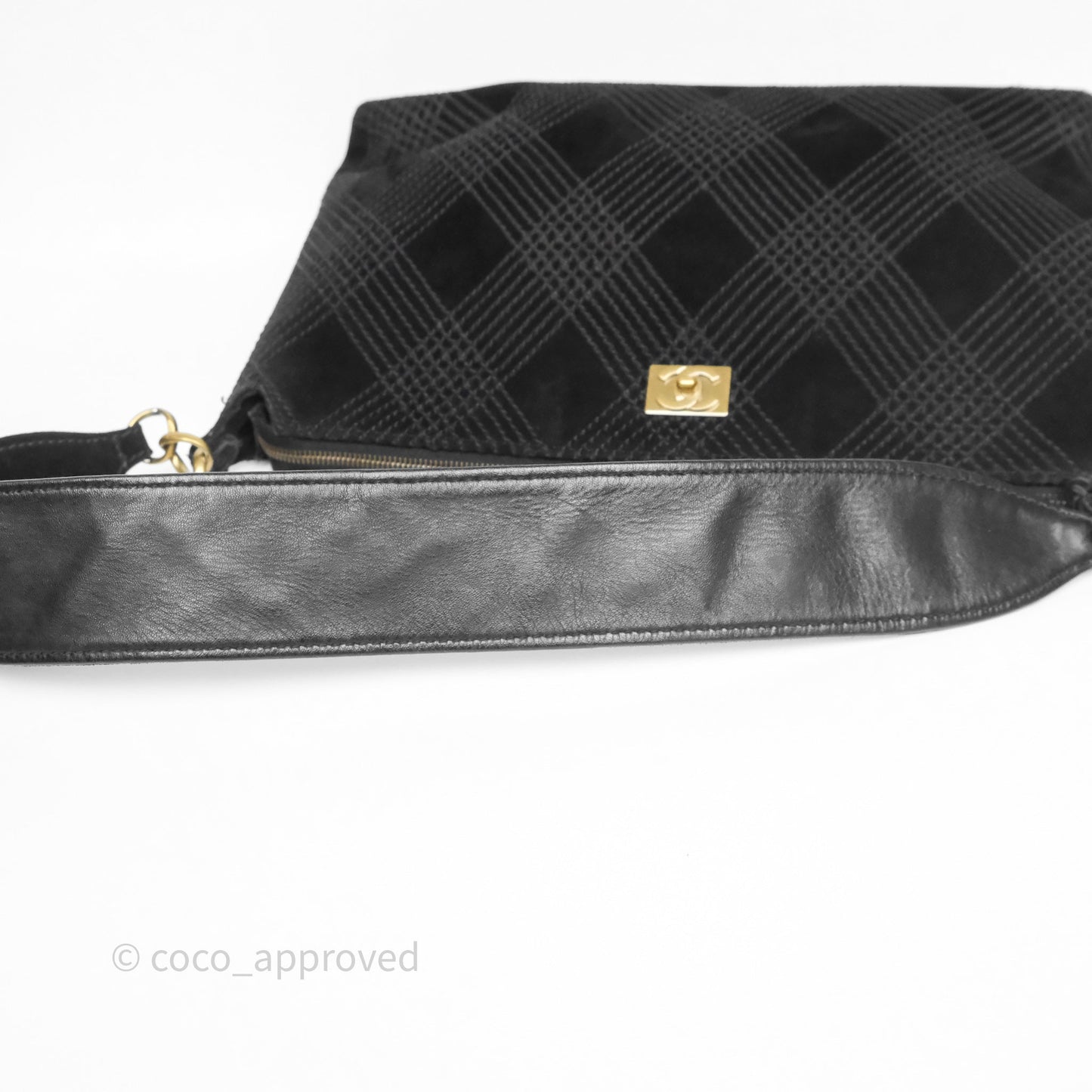 Chanel Vintage Shoulder Bag Quilted Black Suede Aged Gold Hardware