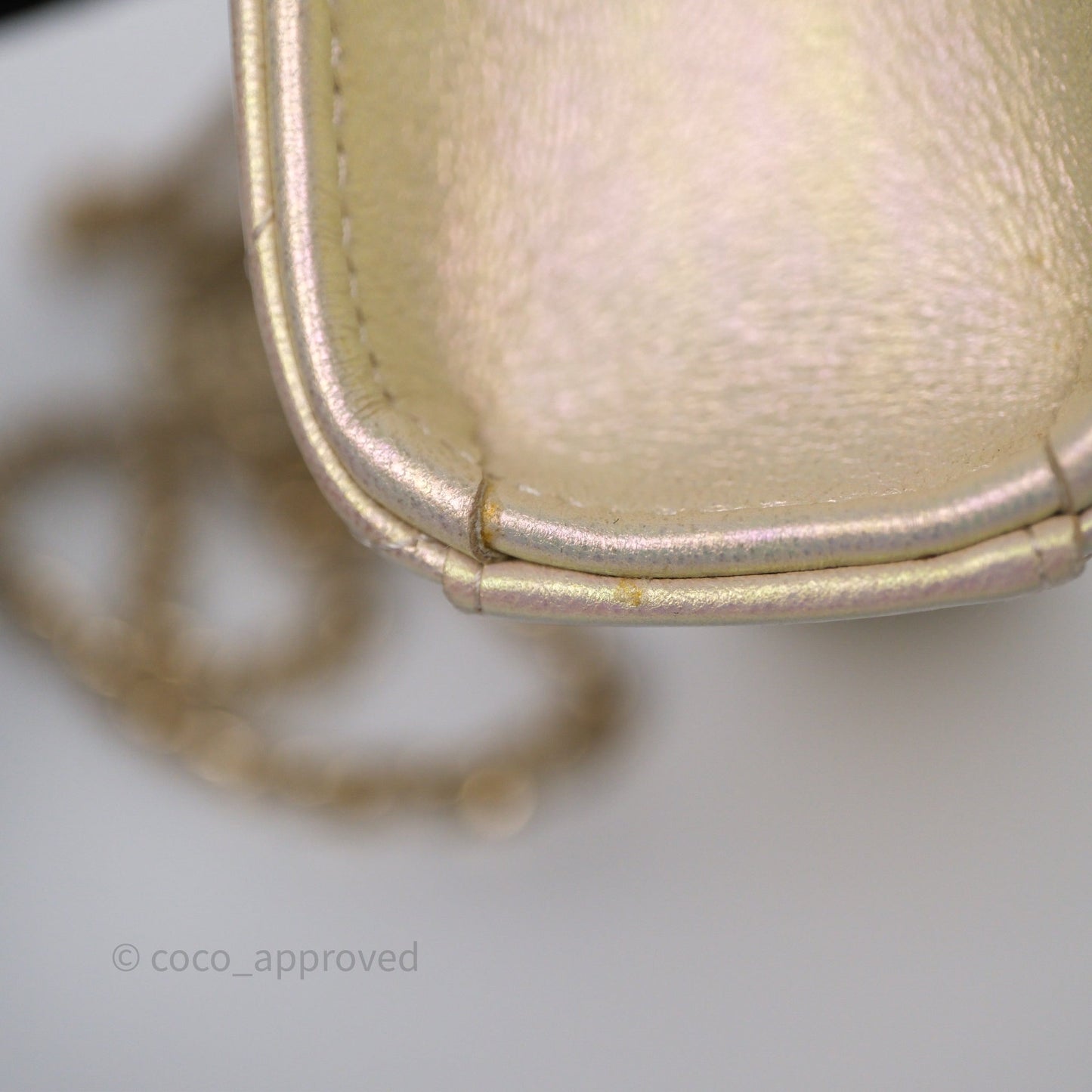 Chanel Classic Quilted Phone Holder Iridescent Pearl Lambskin