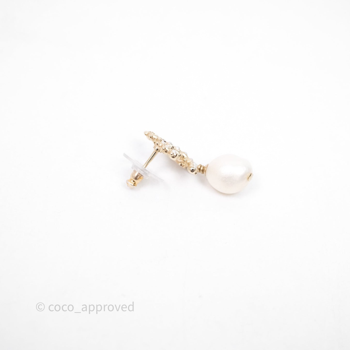 Chanel CC Crystal Pearl Drop Earrings Gold Tone 20B