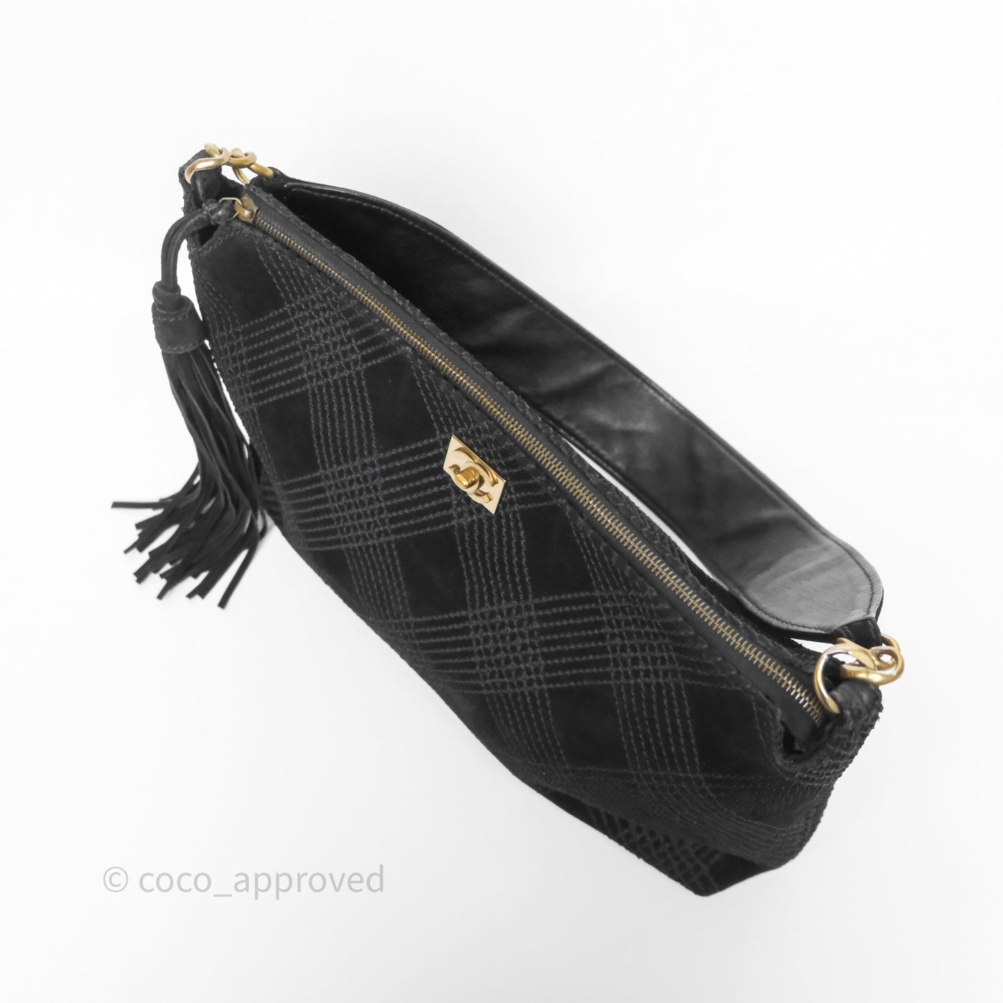Chanel Vintage Shoulder Bag Quilted Black Suede Aged Gold Hardware