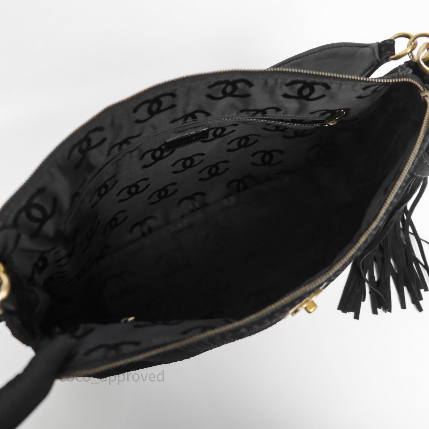 Chanel Vintage Shoulder Bag Quilted Black Suede Aged Gold Hardware