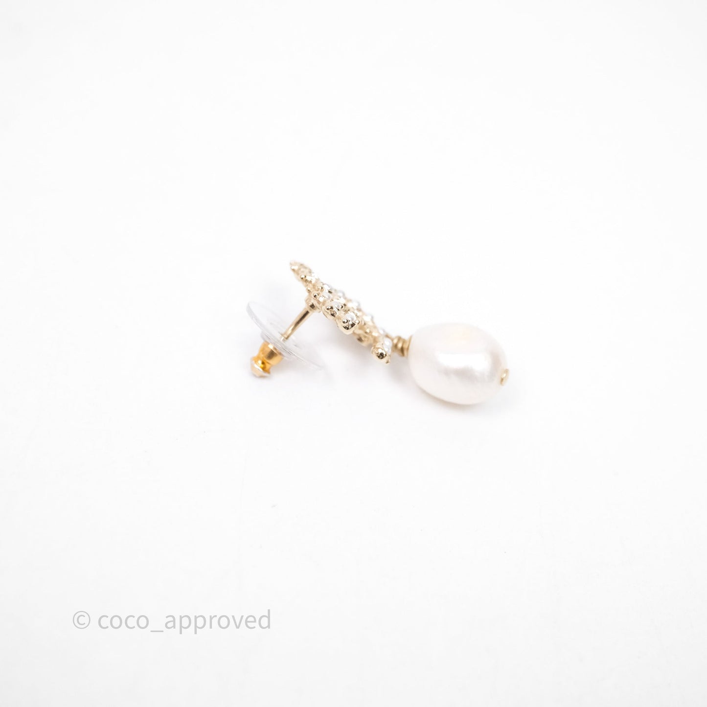 Chanel CC Crystal Pearl Drop Earrings Gold Tone 20B