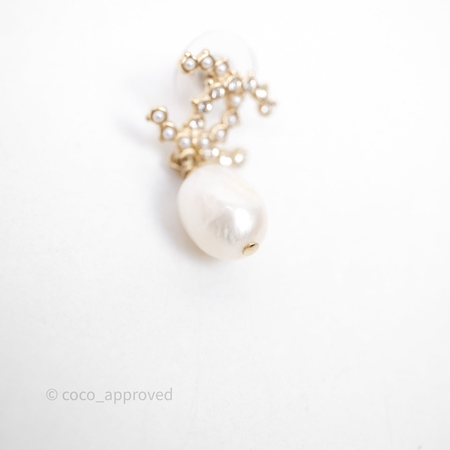 Chanel CC Crystal Pearl Drop Earrings Gold Tone 20B