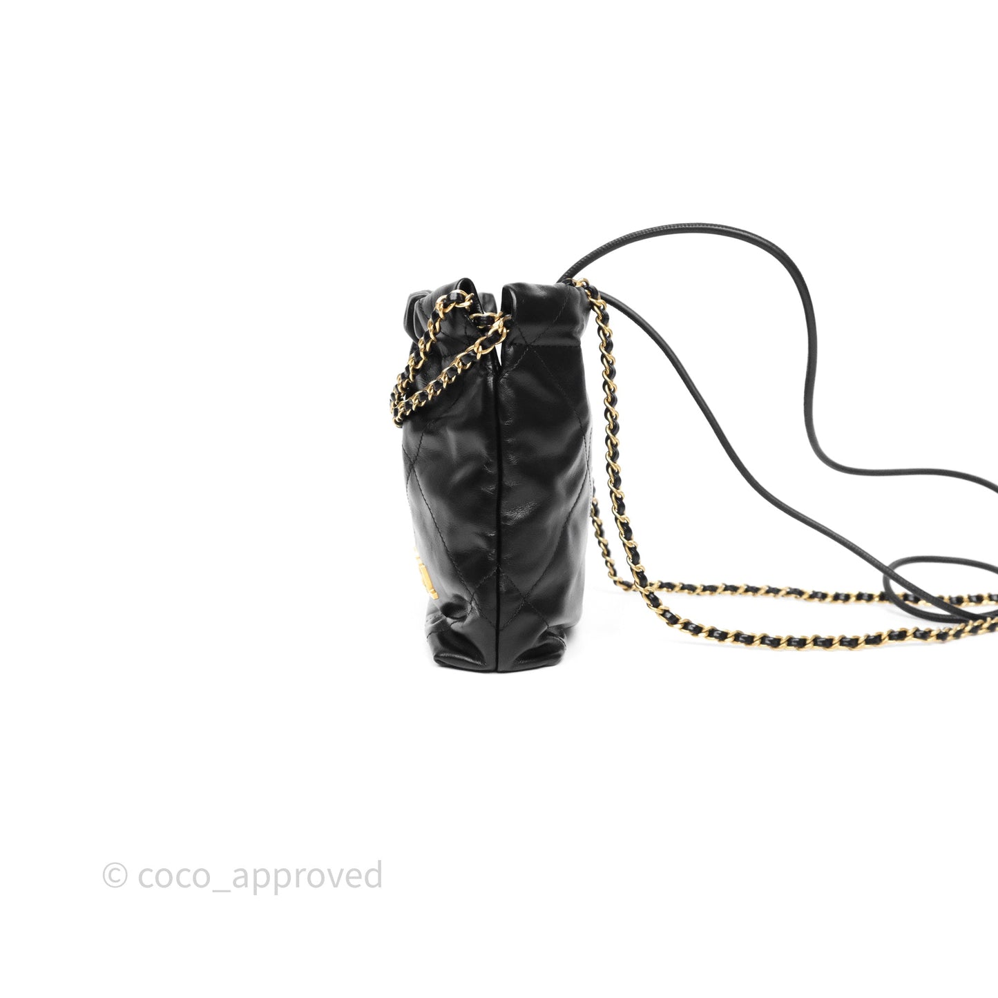 Chanel 22 Mini Bag Black Crumpled Calfskin Aged Gold Hardware