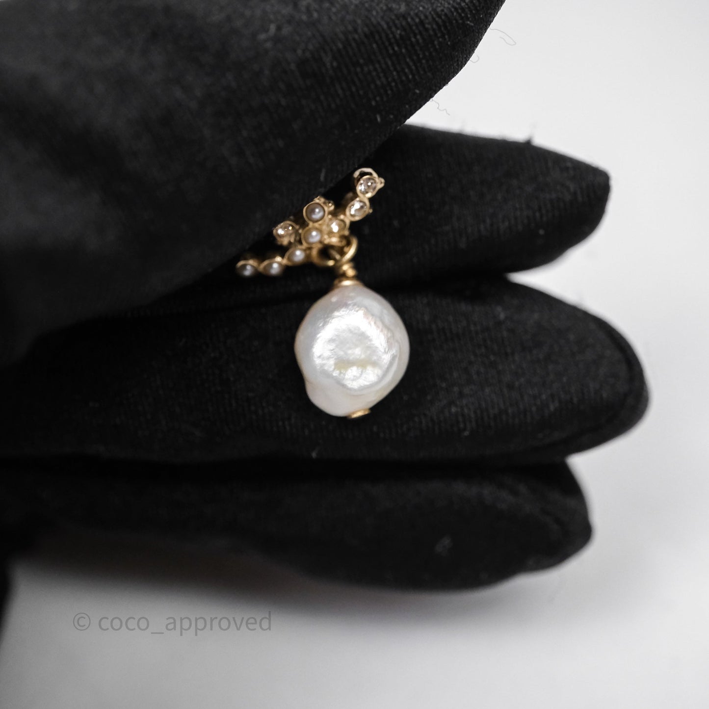 Chanel CC Crystal Pearl Drop Earrings Gold Tone 20B