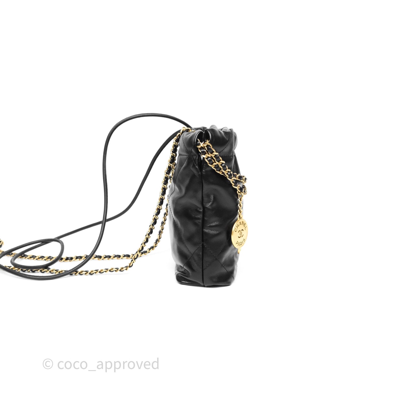 Chanel 22 Mini Bag Black Crumpled Calfskin Aged Gold Hardware