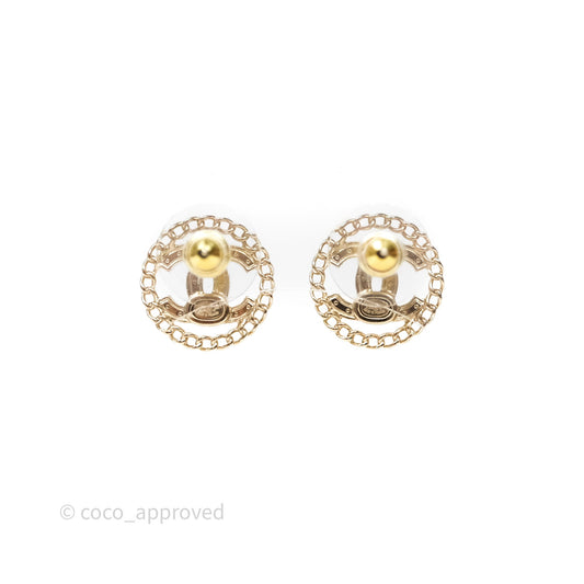 Chanel CC Crystal Round Earrings Gold Tone 25B